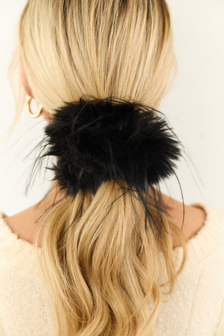 Black Thick Fuzzy Faux Fur Scrunchie