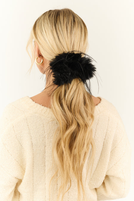 Black Thick Fuzzy Faux Fur Scrunchie