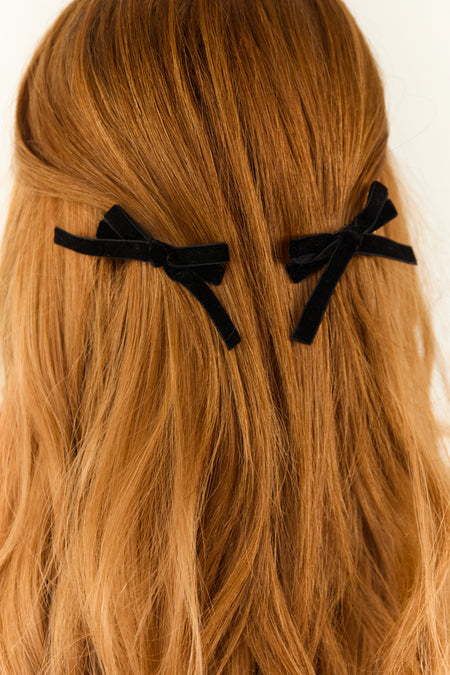 Black Velvet Bow Hair Clip Set of 2