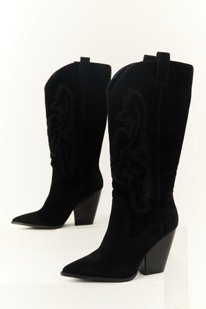 Black Western Embroidered Heeled Boots