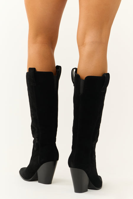 Black Western Embroidered Heeled Boots