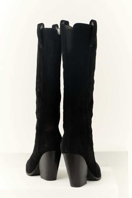 Black Western Embroidered Heeled Boots