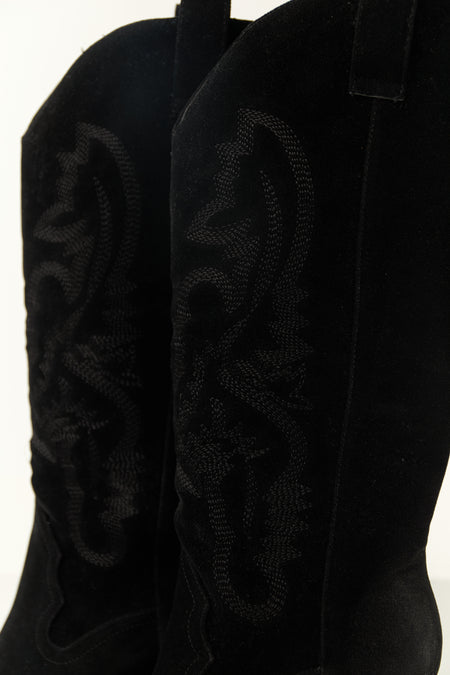 Black Western Embroidered Heeled Boots