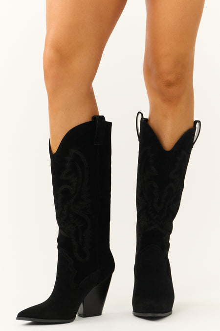 Black Western Embroidered Heeled Boots