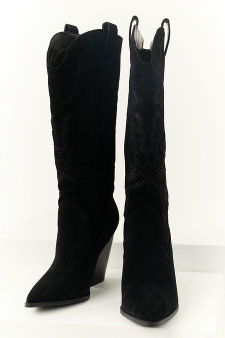 Black Western Embroidered Heeled Boots