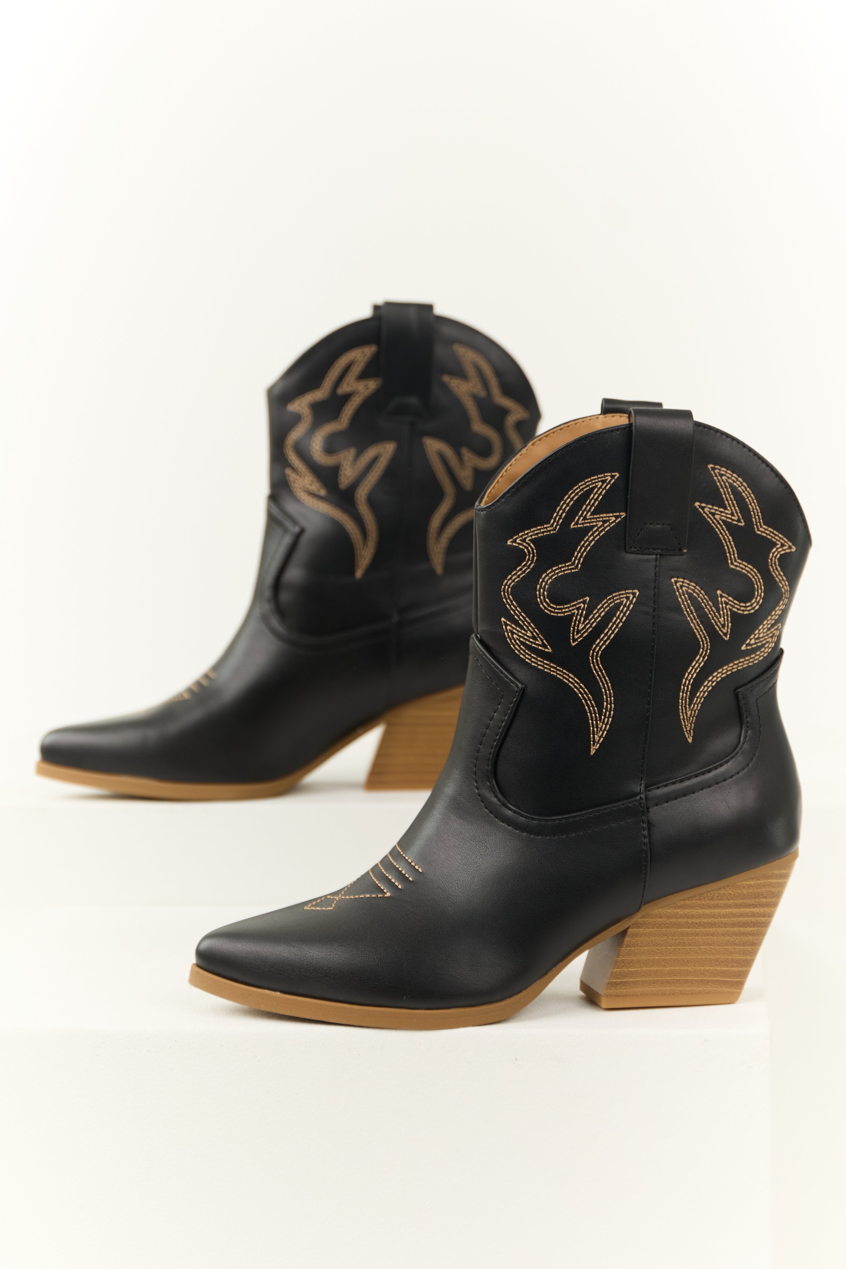 Black Western Stitching Detail Ankle Booties