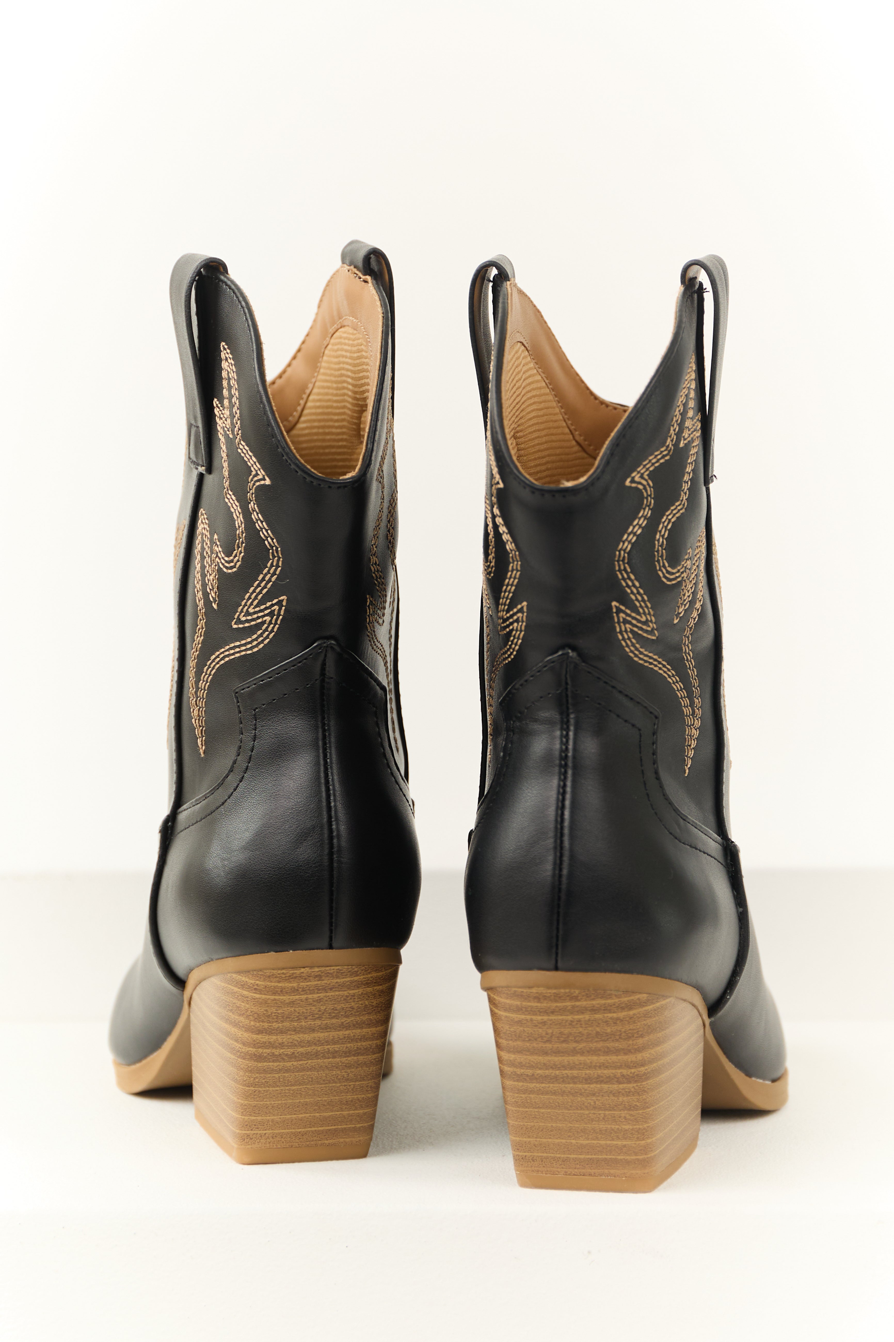 Black Western Stitching Detail Ankle Booties