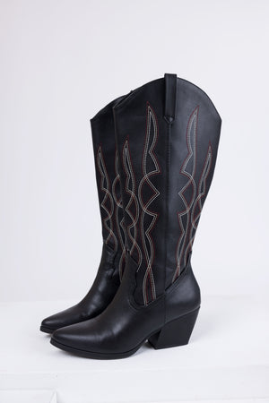 Black Western Style Knee High Boots