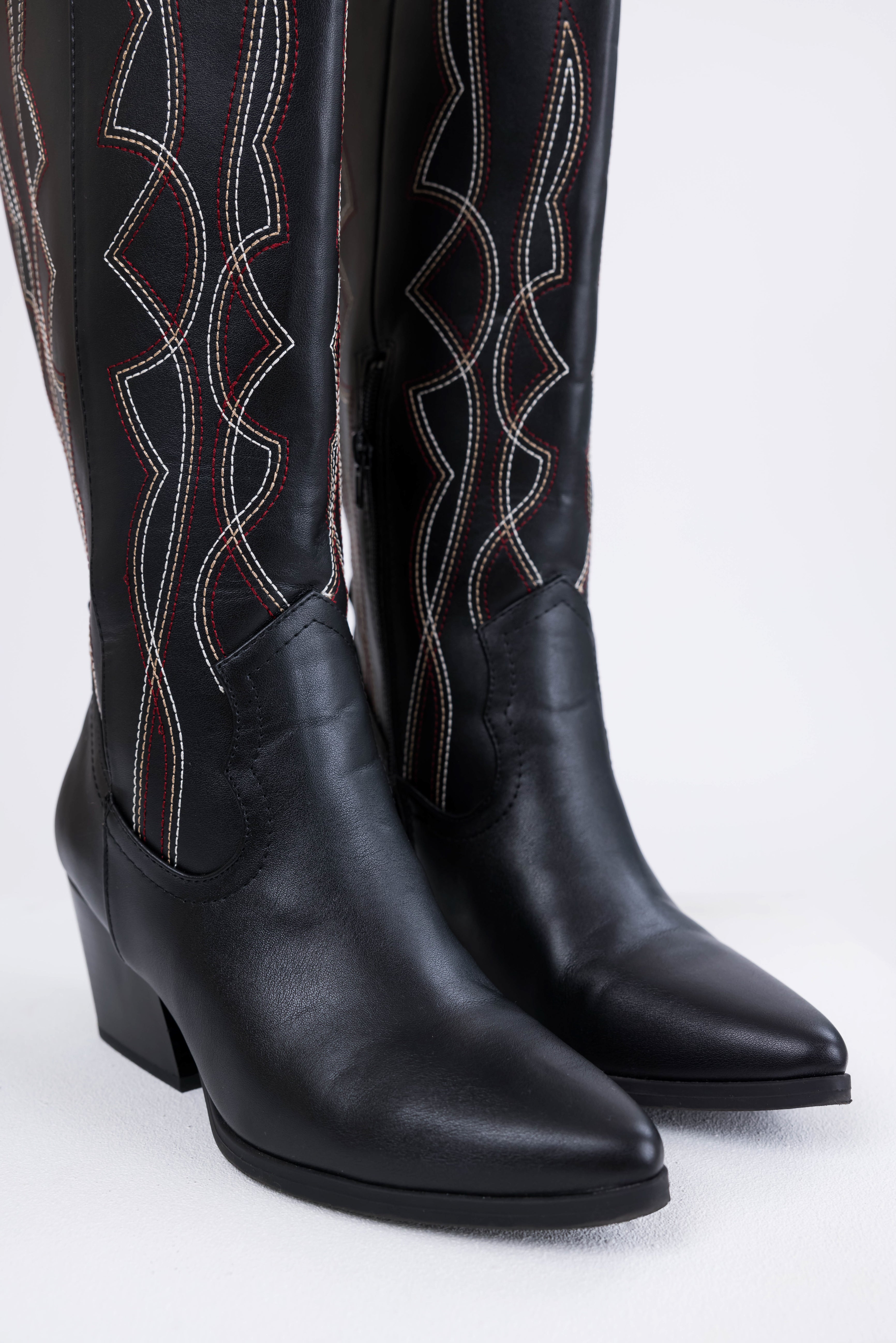 Black Western Style Knee High Boots