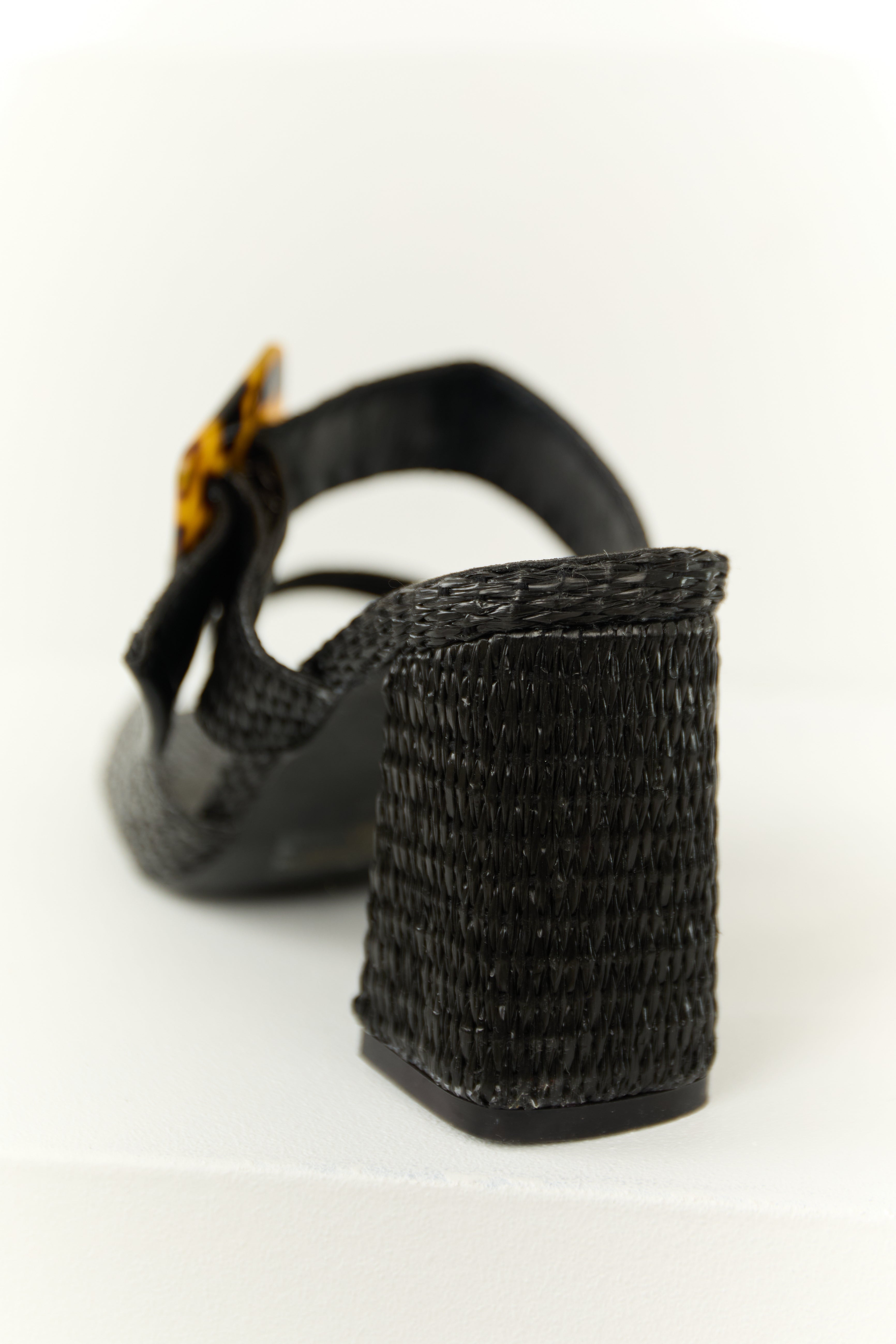 Black Woven Accent Buckle Strap Heels