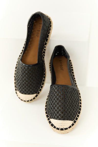 Black Woven Rounded Toe Slip On Espadrilles