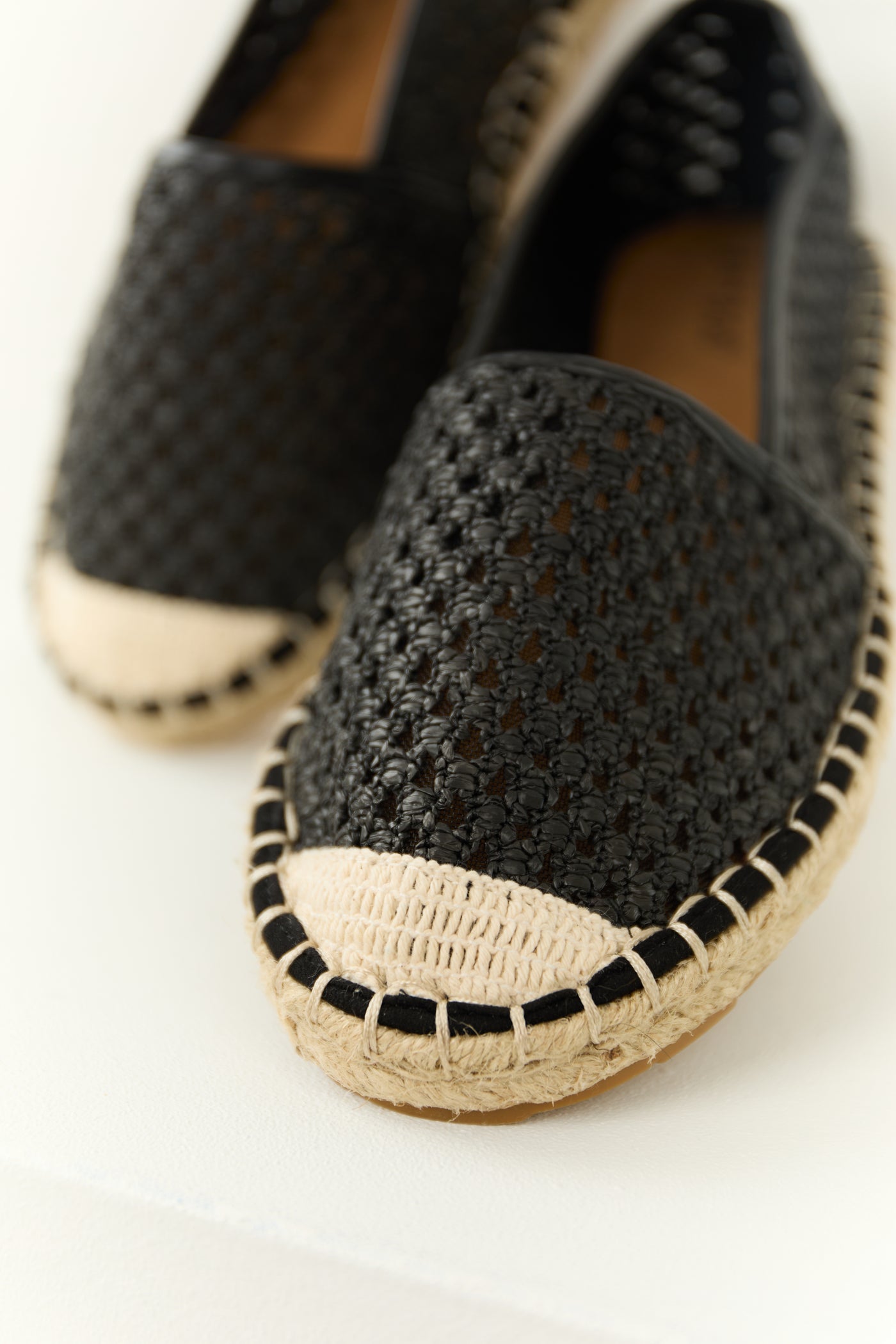 Black Woven Rounded Toe Slip On Espadrilles