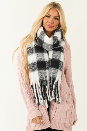 Black and White Buffalo Plaid Fuzzy Scarf