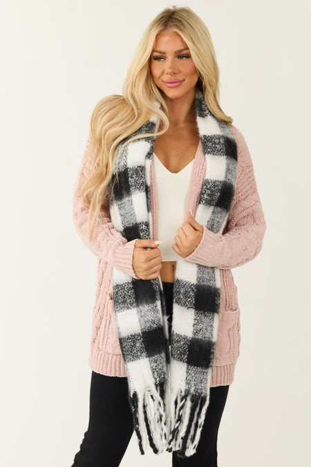 Black and White Buffalo Plaid Fuzzy Scarf