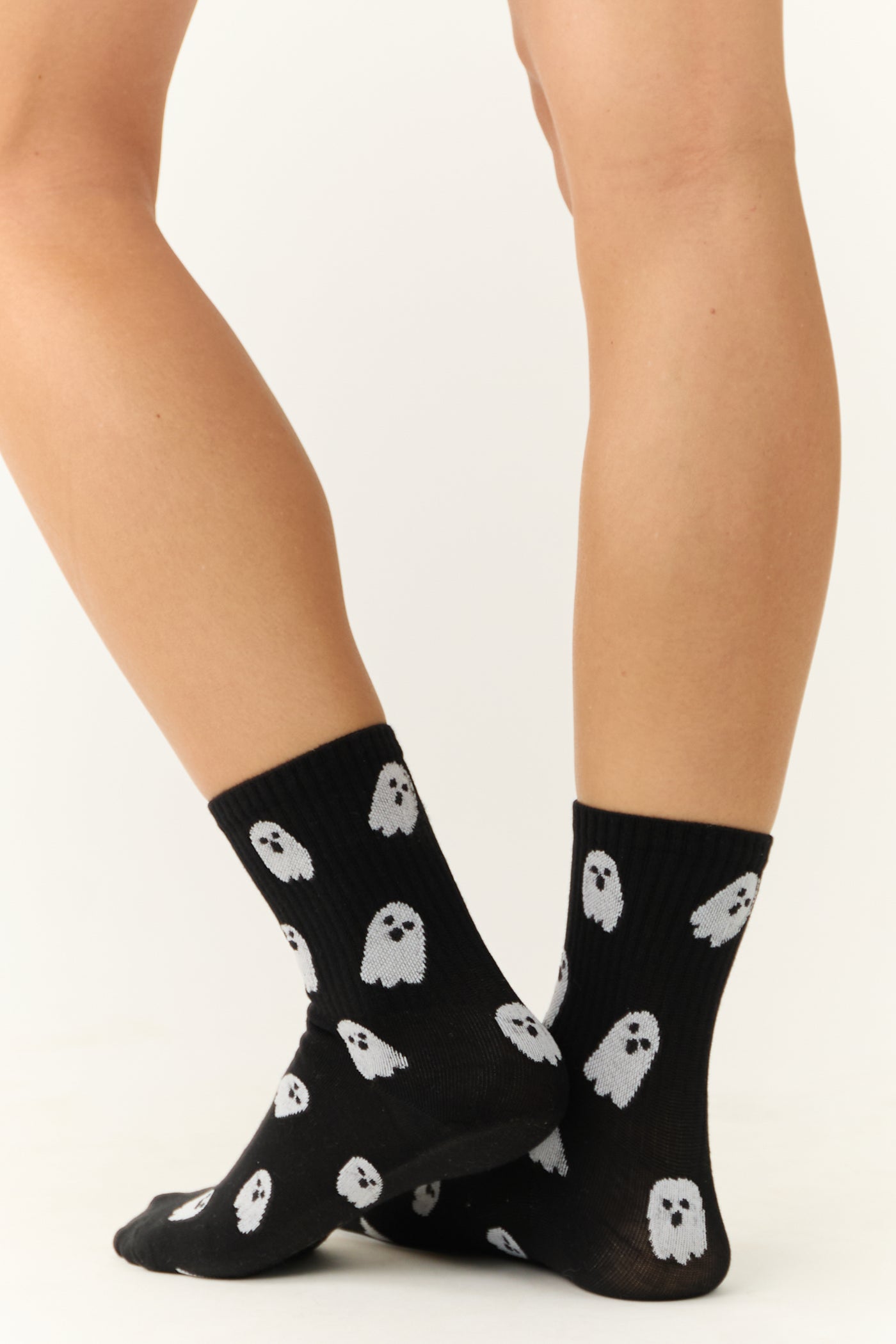 Black and White Ghost Halloween Graphic Crew Socks