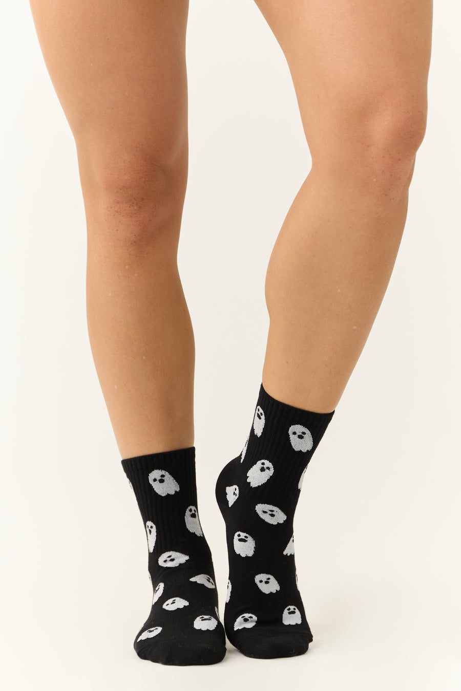 Black and White Ghost Halloween Graphic Crew Socks