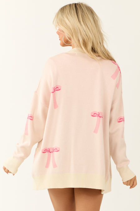 Blush Bow Print Oversized Knit Cardigan