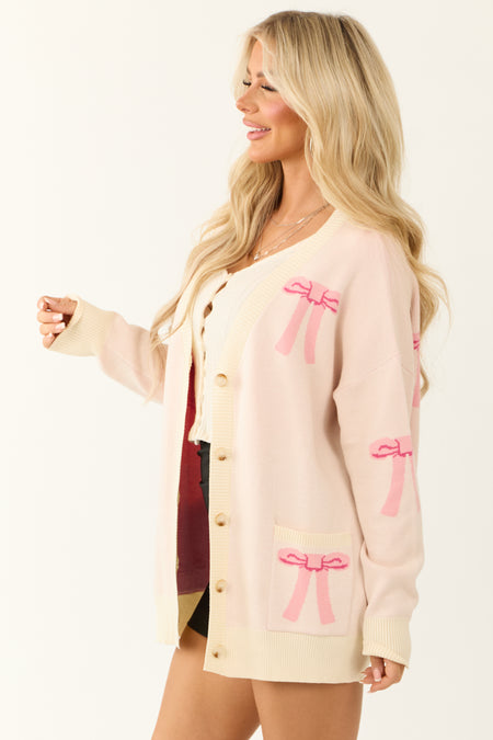 Blush Bow Print Oversized Knit Cardigan