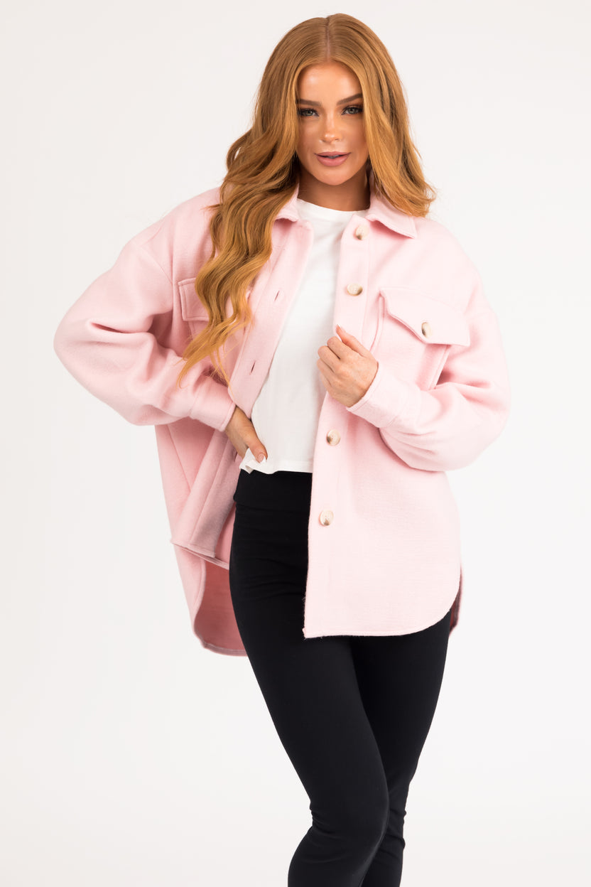 Blush Button Down Shacket with Chest Pockets