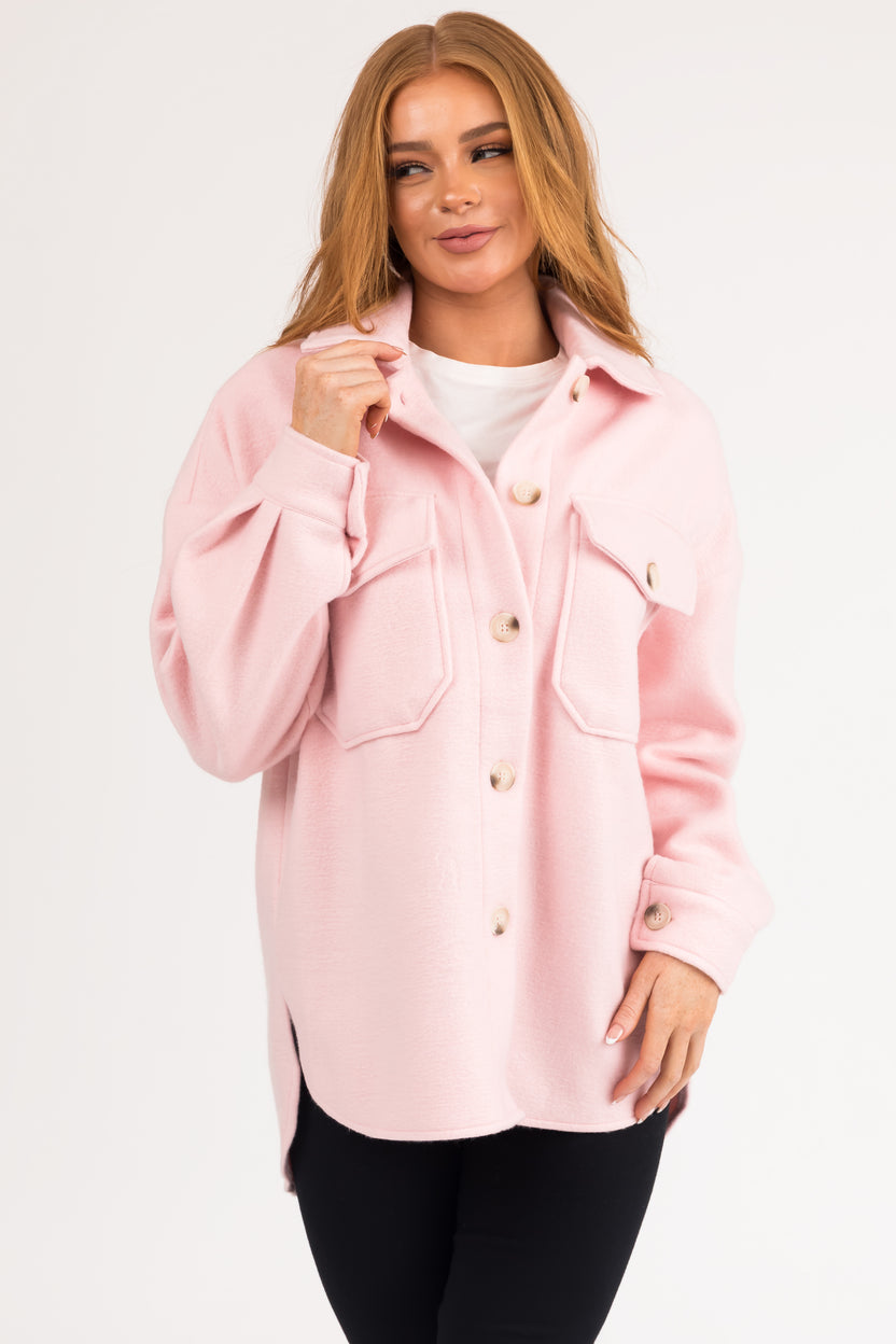 Blush Button Down Shacket with Chest Pockets