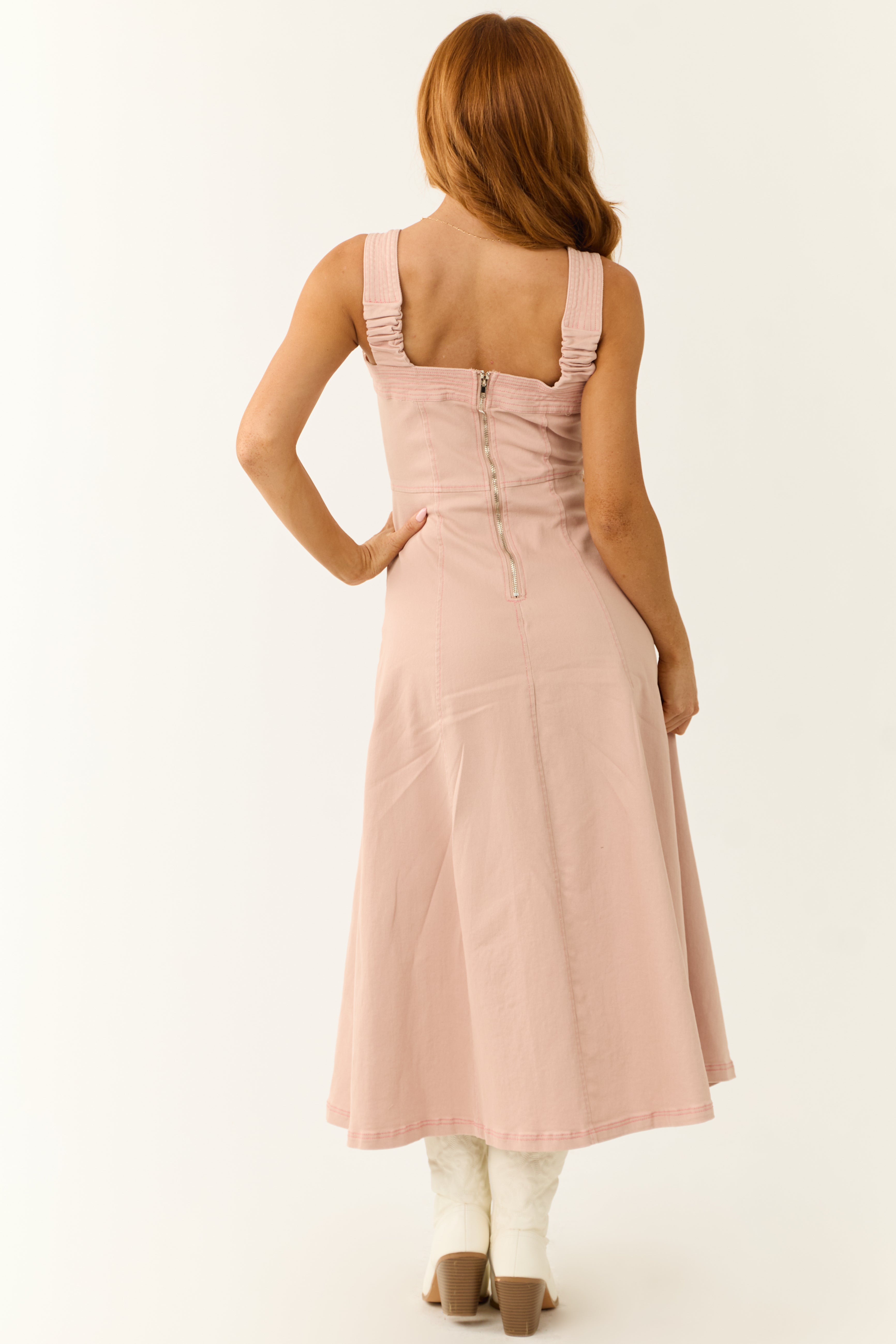 Blush Denim Thick Strap Midi Dress