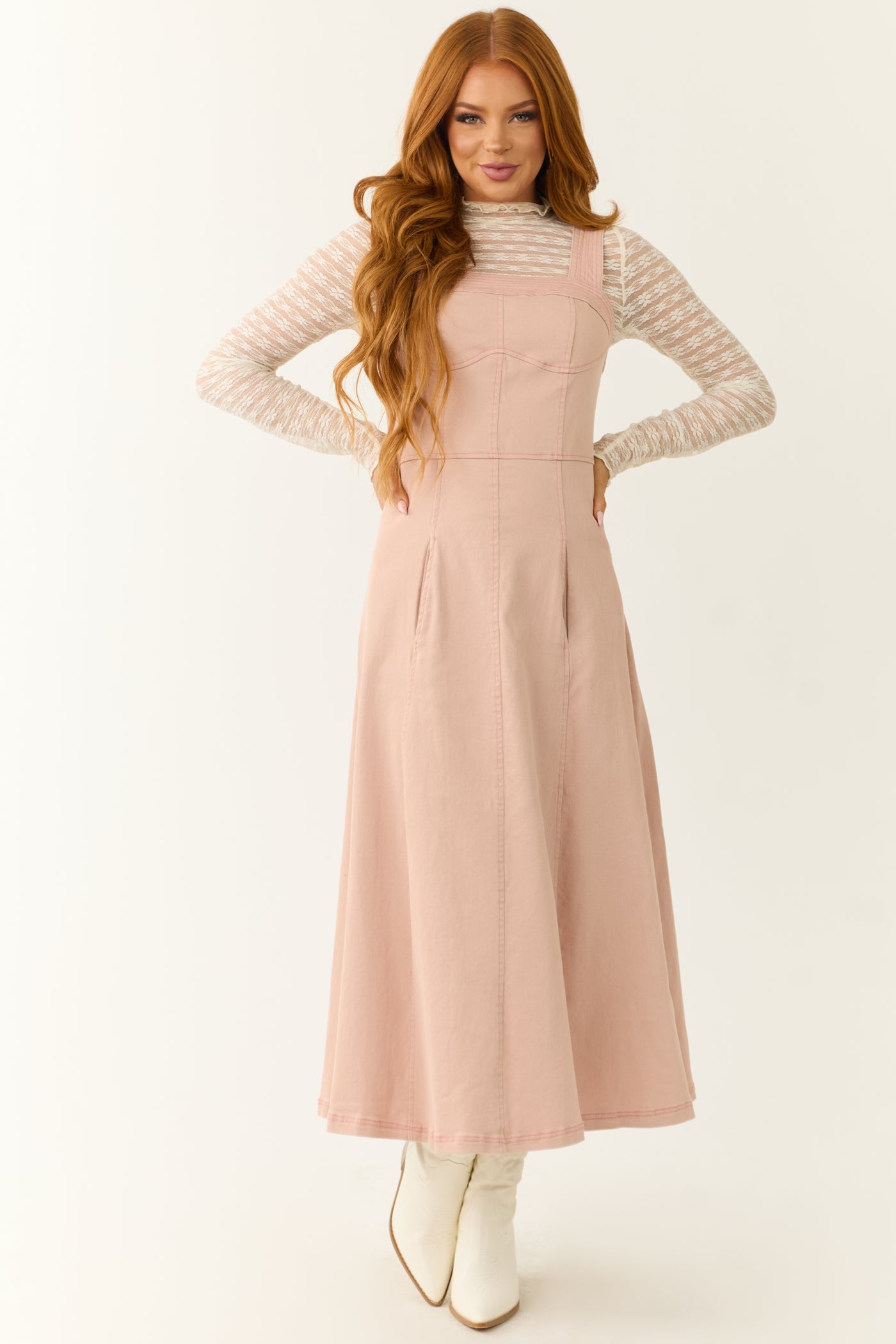 Blush Denim Thick Strap Midi Dress