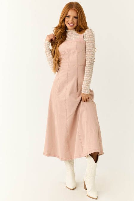 Blush Denim Thick Strap Midi Dress