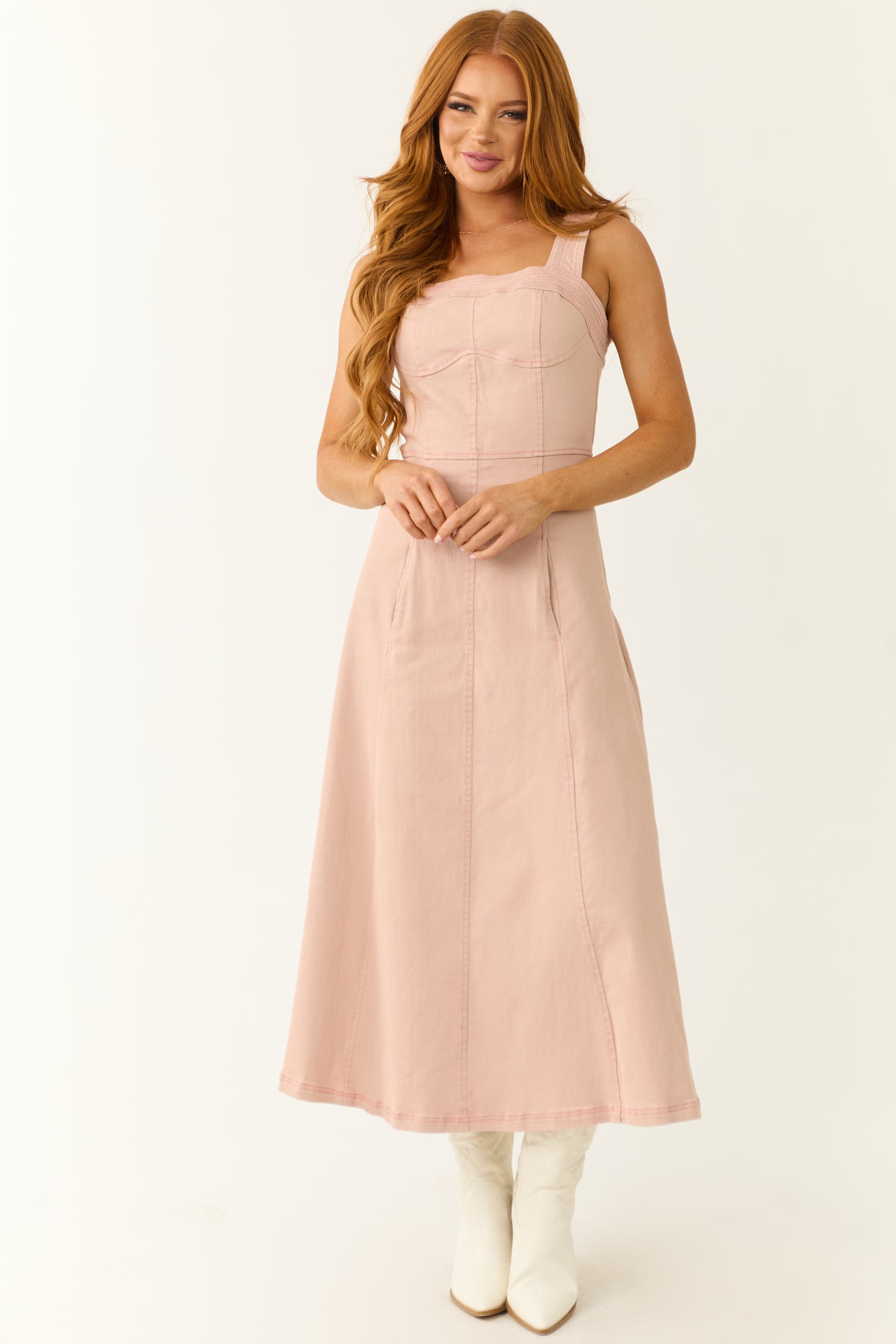 Blush Denim Thick Strap Midi Dress