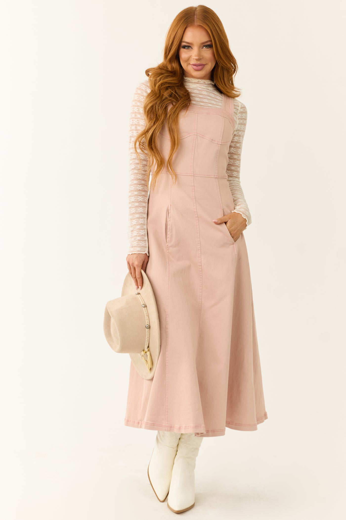 Blush Denim Thick Strap Midi Dress