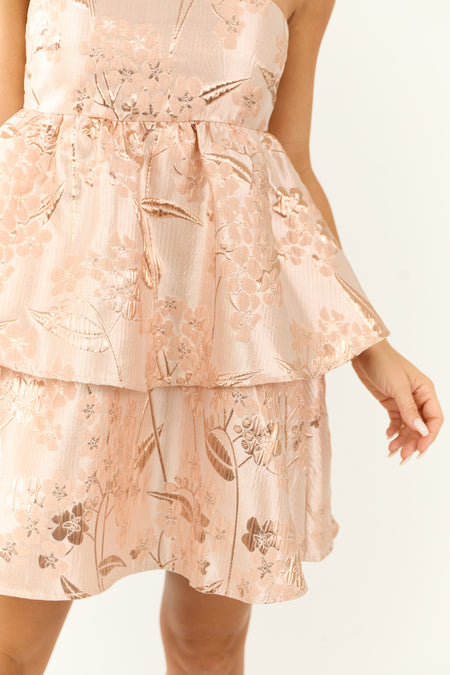 Blush Floral Jacquard Strapless Mini Dress