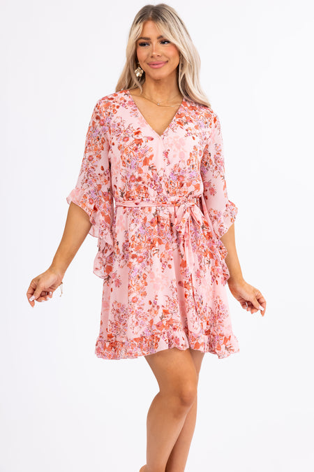 Blush Floral Print Half Sleeve Short Dress