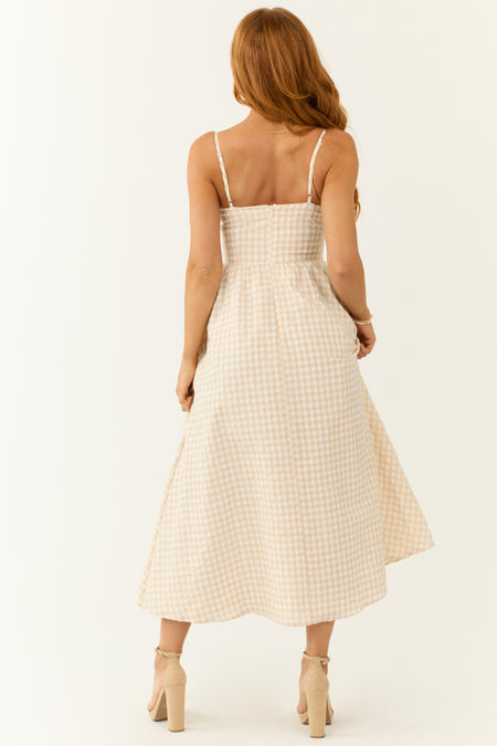 Blush Gingham Square Neck Sleeveless Midi Dress