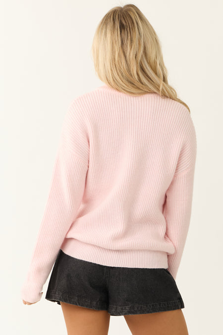 Blush Half Button Down Chunky Knit Sweater