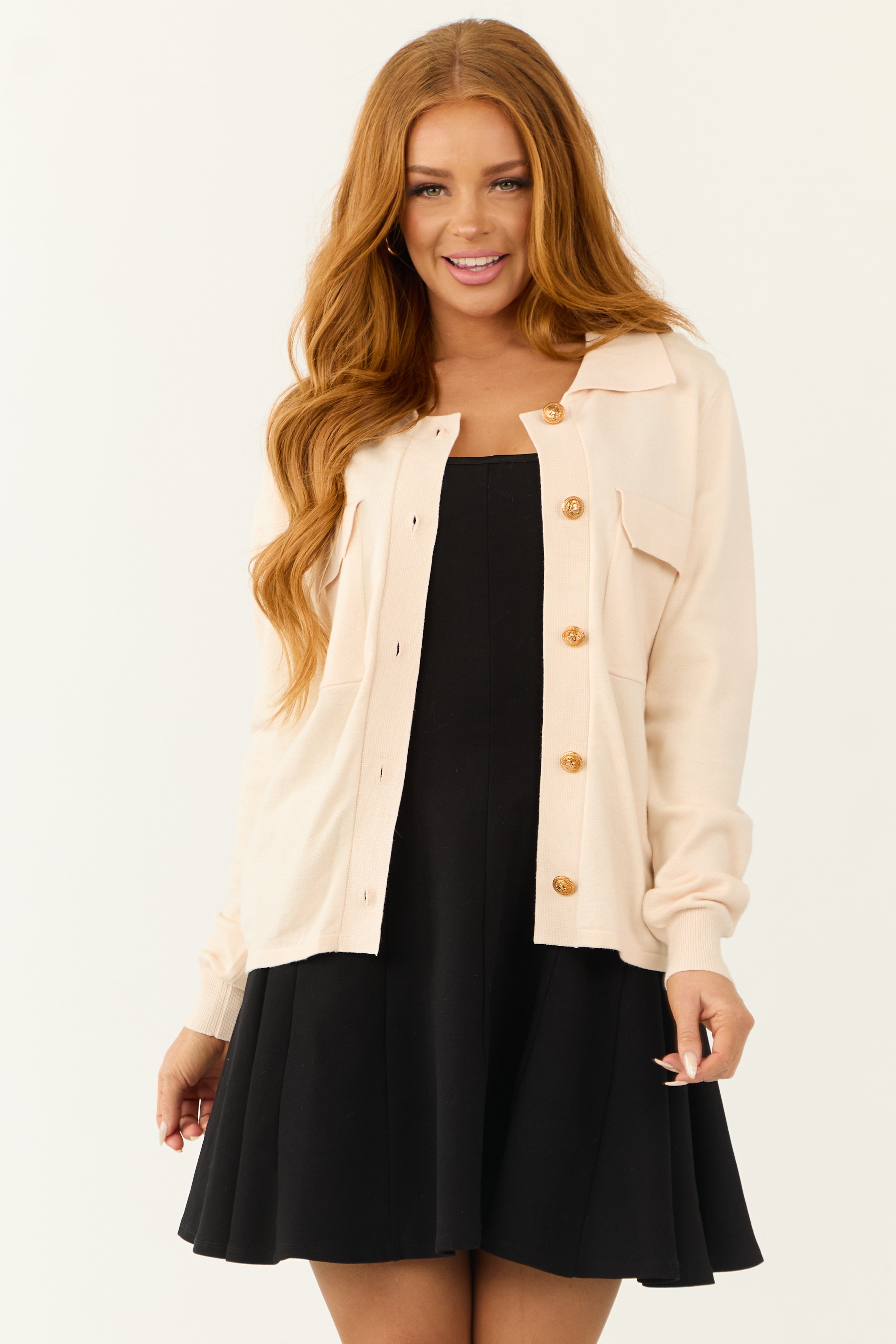 Blush Knit Cardigan with Gold Buttons