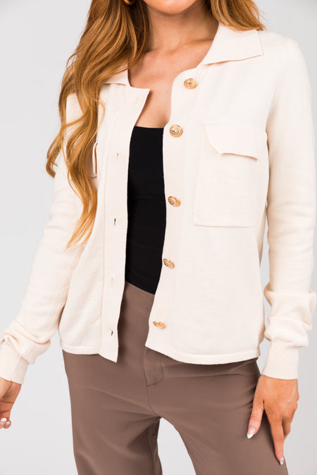 Blush Knit Cardigan with Gold Buttons