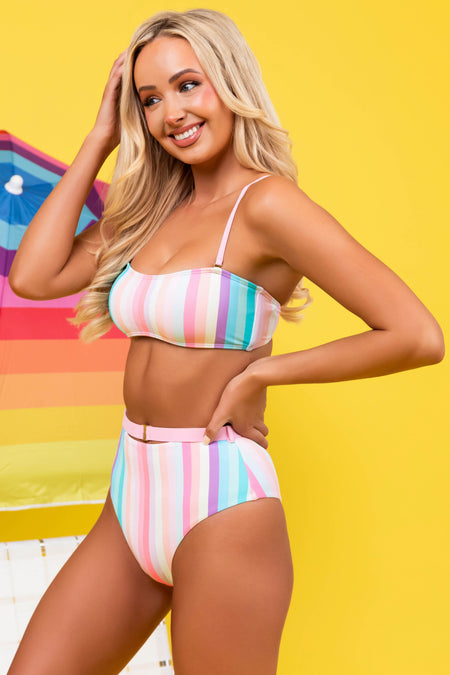 Blush Pastel Striped High Waist Bikini