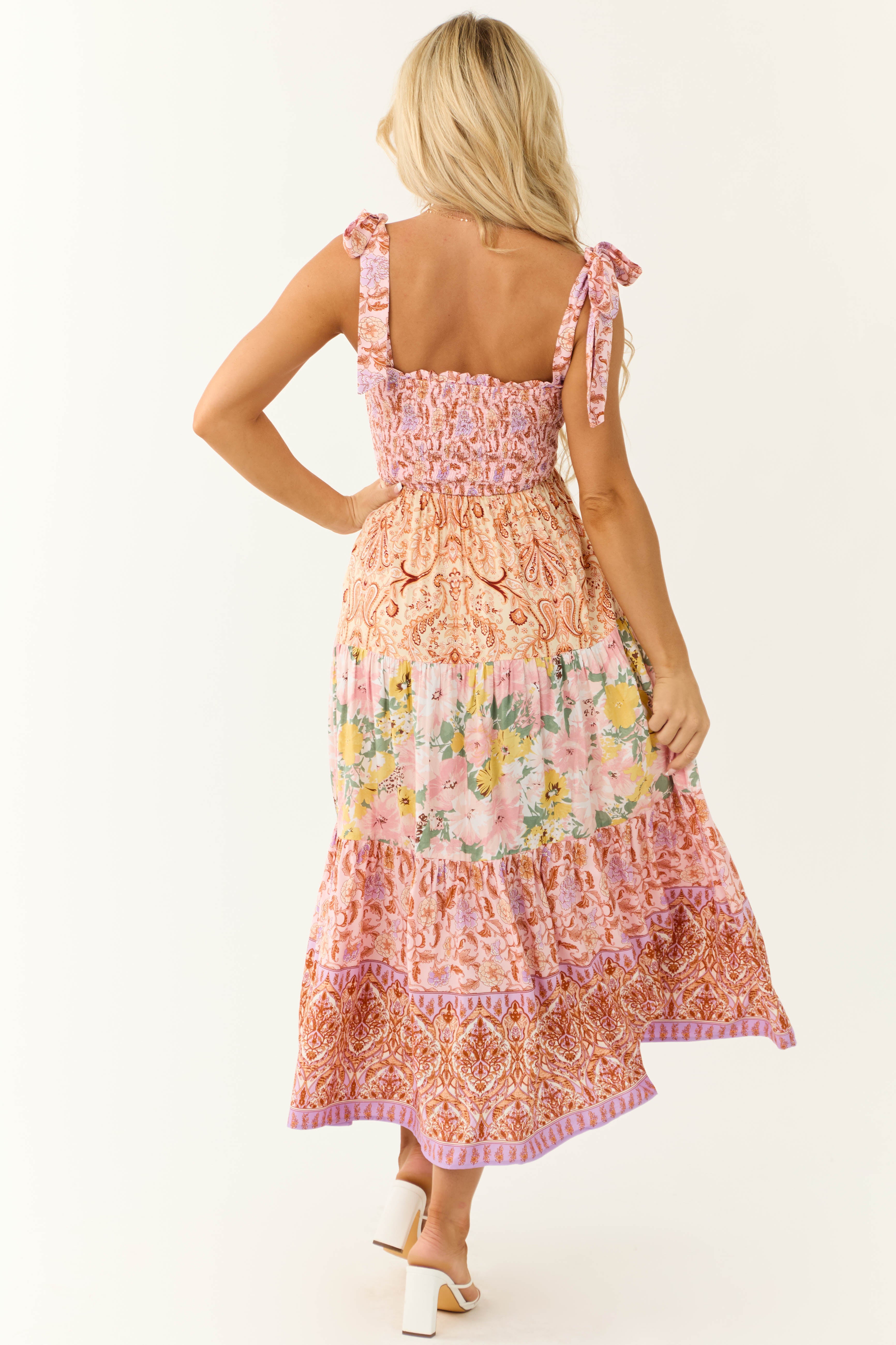 Blush Patchwork Floral Print Sleeveless Maxi Dress