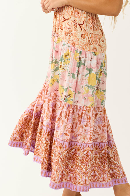 Blush Patchwork Floral Print Sleeveless Maxi Dress