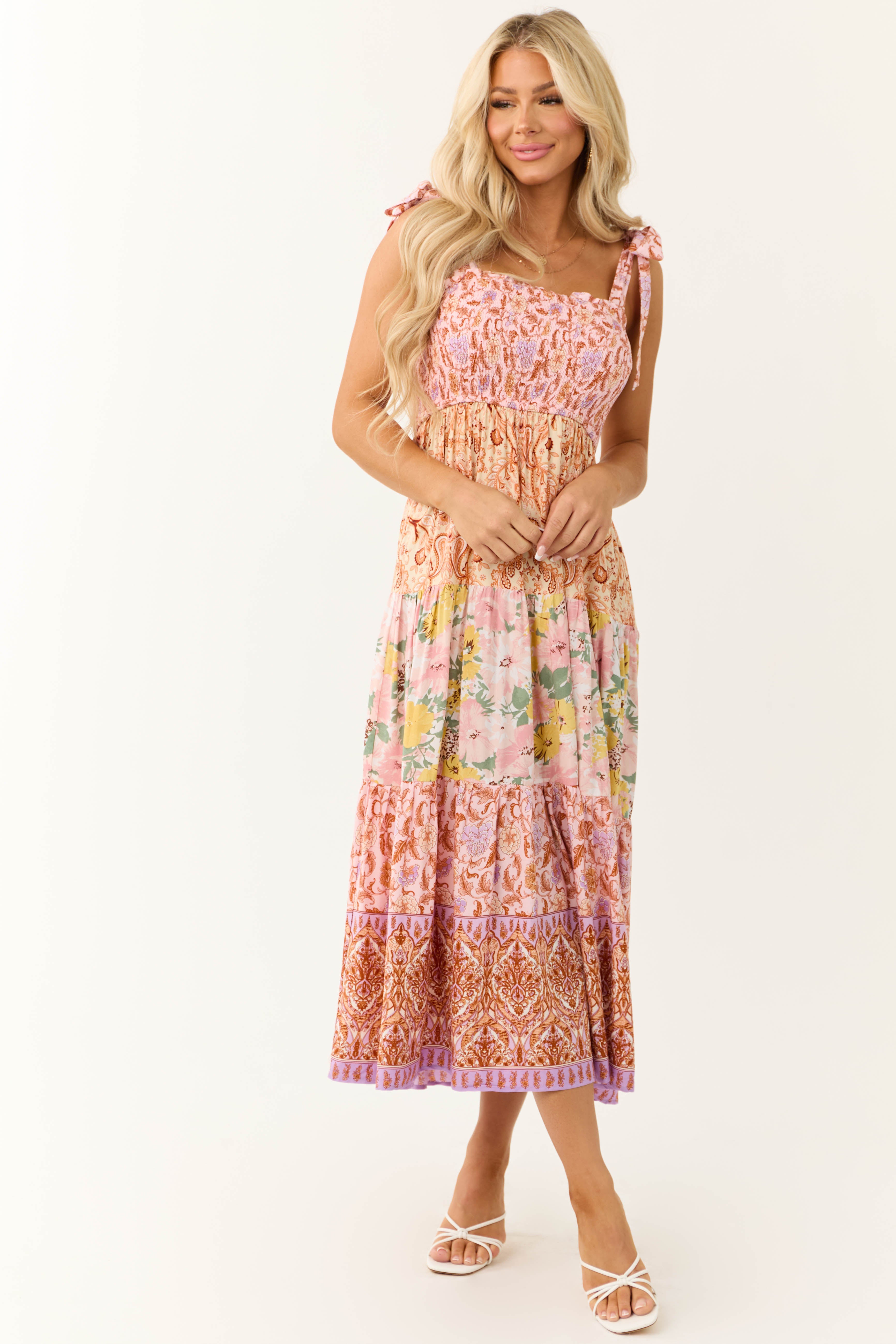 Blush Patchwork Floral Print Sleeveless Maxi Dress