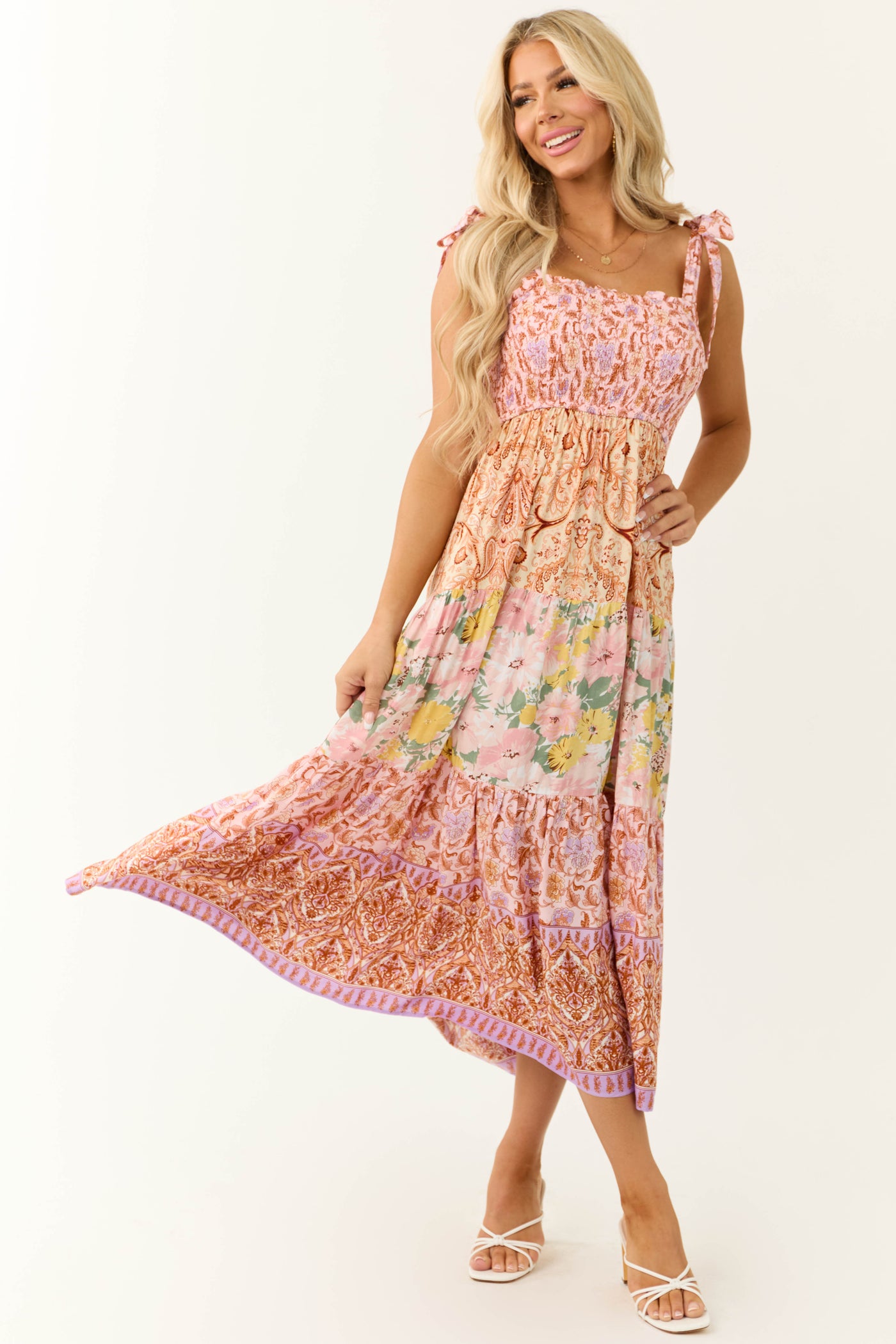 Blush Patchwork Floral Print Sleeveless Maxi Dress