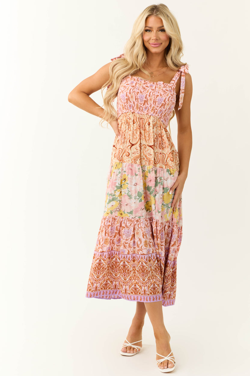 Blush Patchwork Floral Print Sleeveless Maxi Dress