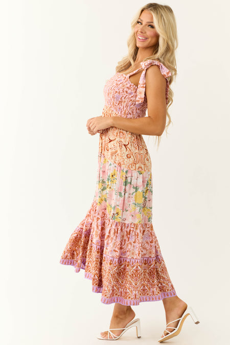 Blush Patchwork Floral Print Sleeveless Maxi Dress