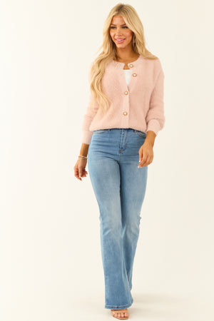 Blush Pearl Button Up Eyelash Knit Cardigan