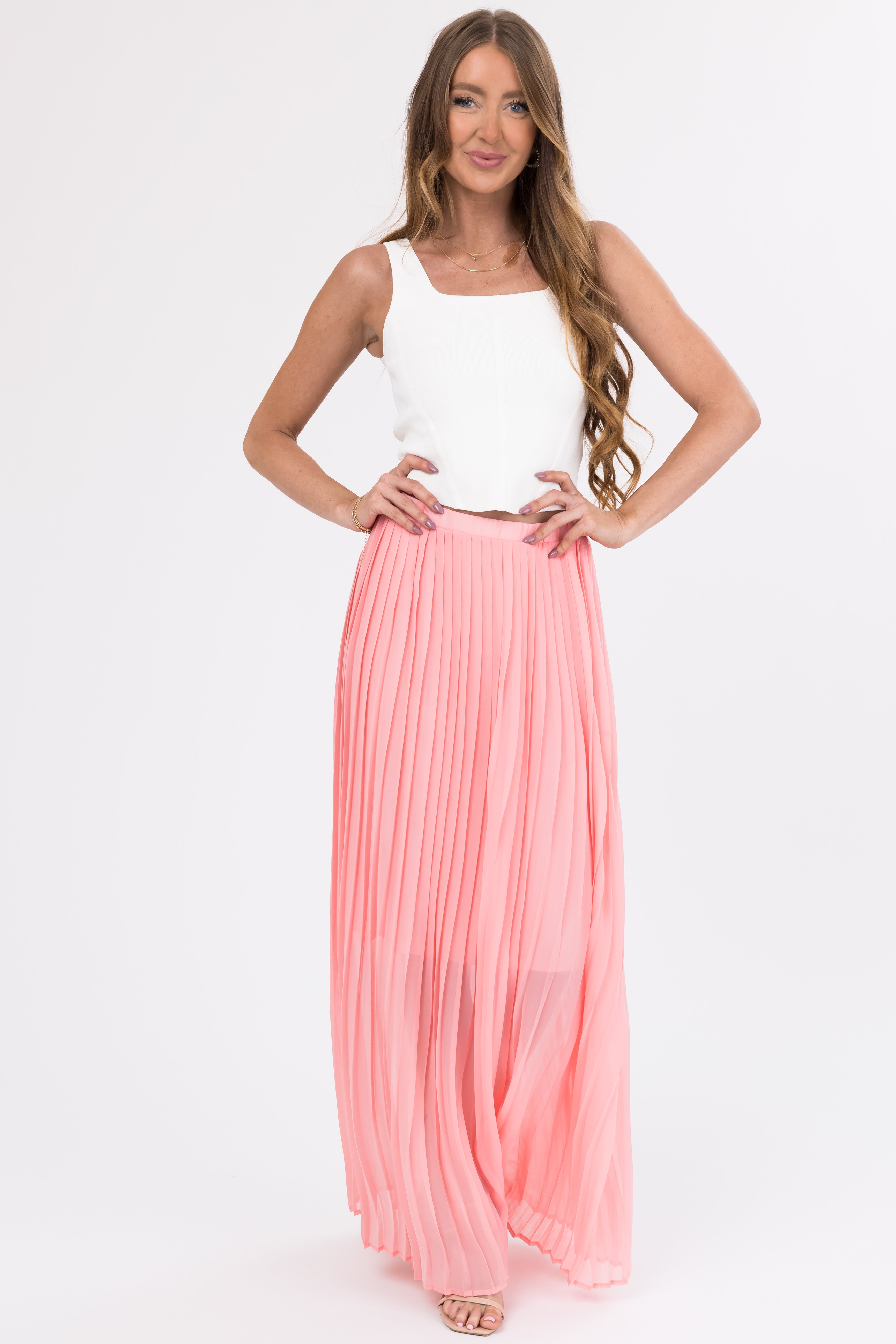 Long pleated chiffon maxi skirt best sale