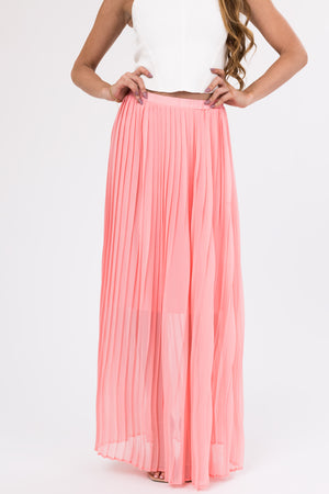 Blush Pleated Chiffon Elastic Waist Maxi Skirt