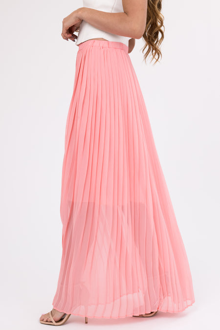 Blush Pleated Chiffon Elastic Waist Maxi Skirt