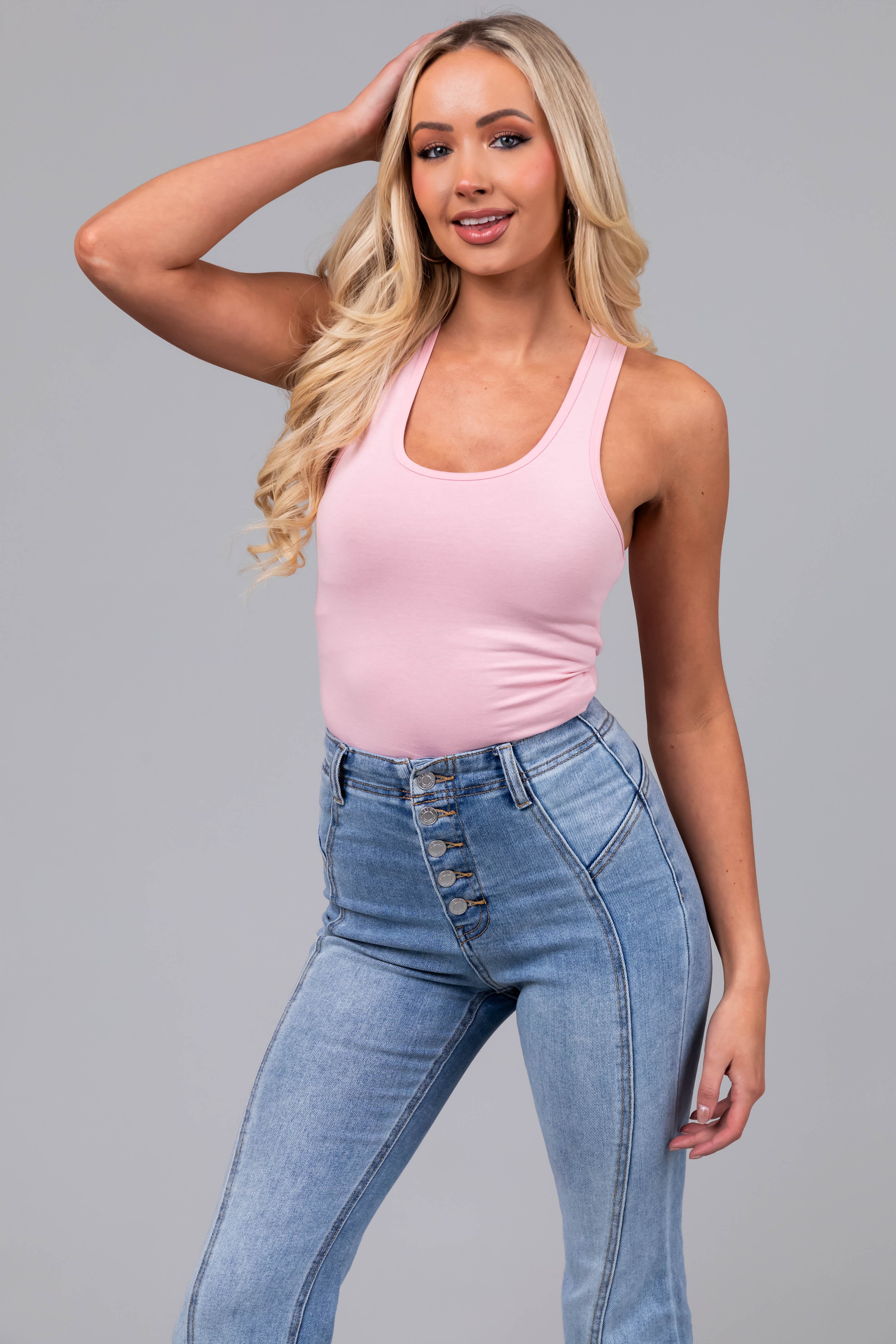 Blush Racerback Solid Cotton Bodysuit