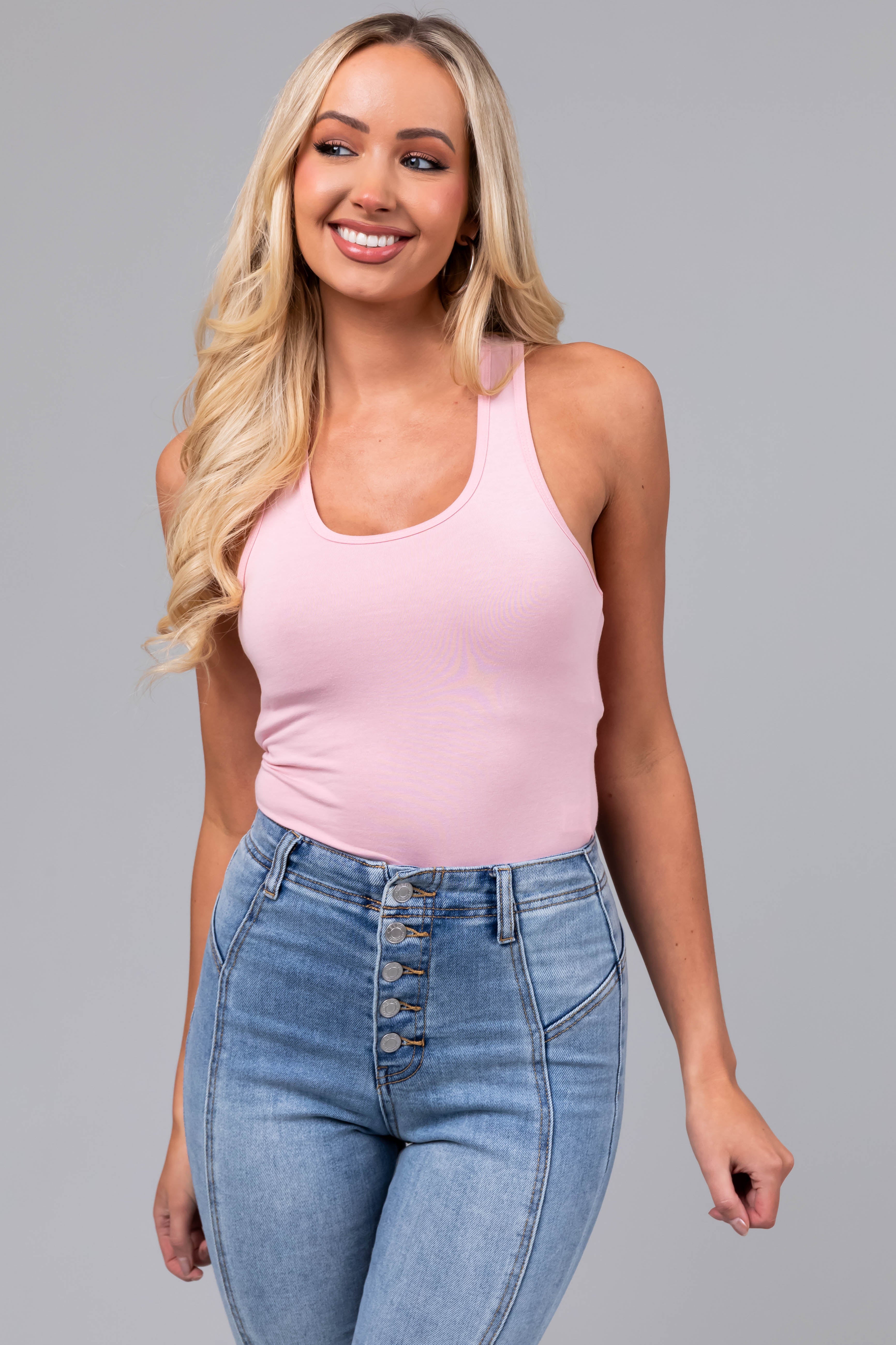 Blush Racerback Solid Cotton Bodysuit