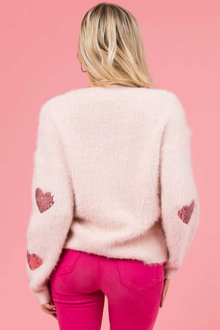 Blush Sequin Heart Fuzzy Sweater