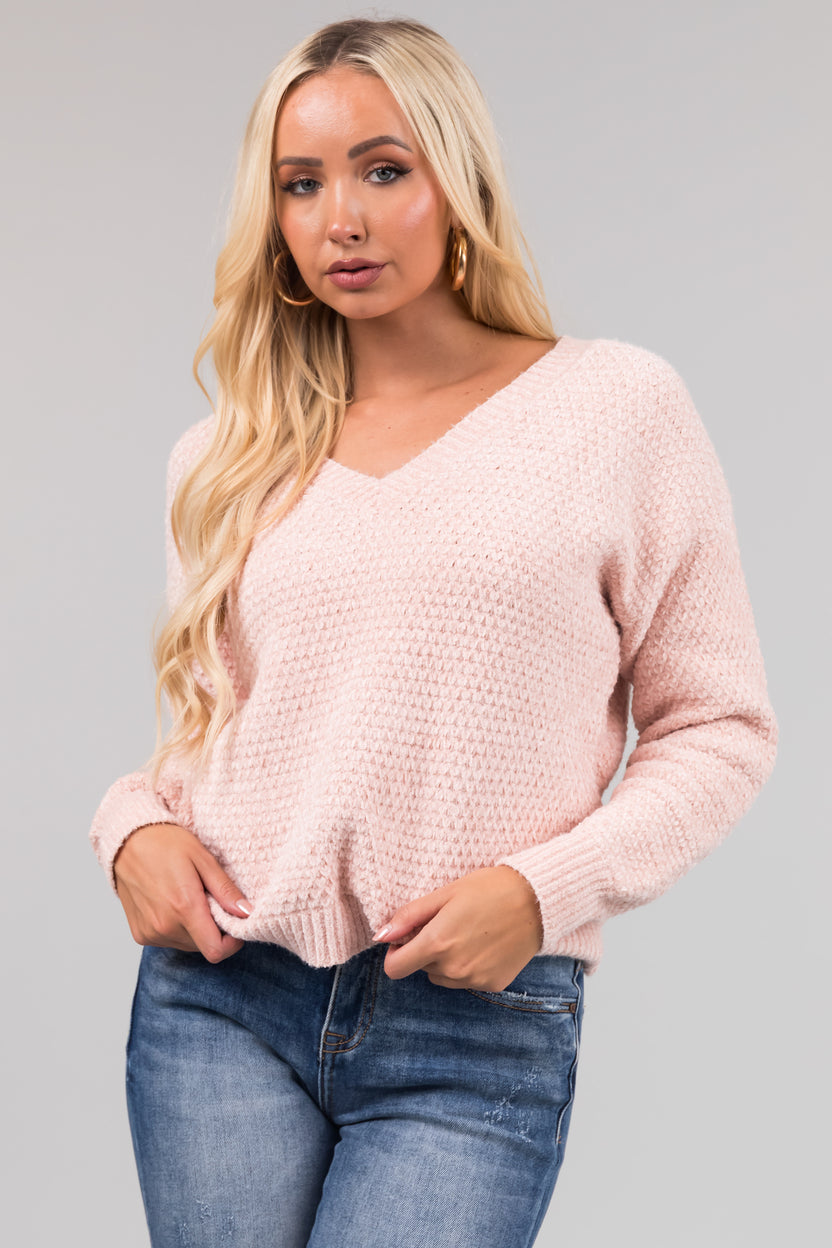 Blush Soft Chenille V Neck Sweater